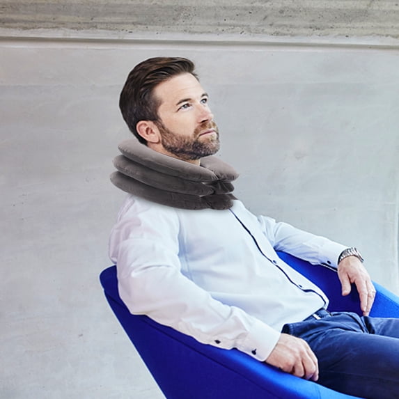 **Inflatable Neck Traction Device - Portable Cervical Support with Air Pump for Pain Relief, Posture Corrector & Relaxation, Home Office Travel Use, Adjustable Flannel Fleece Design**