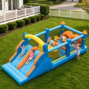 Inflatable Obstacle Course for Kids, Bounce House with Crawl Tunnel, Obstacle Pillars, Climbing Wall, Double Slides, Basketball Hoop
