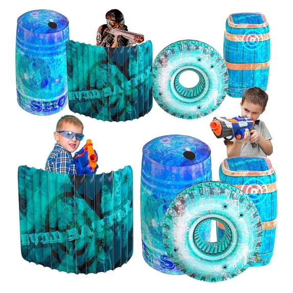 Inflatable Obstacles, Inflatable Battle Bunkers, 8 Pieces Inflatable Battle Obstacle, Bunker Set Play Obstacles and Laser Obstacles (Blue)