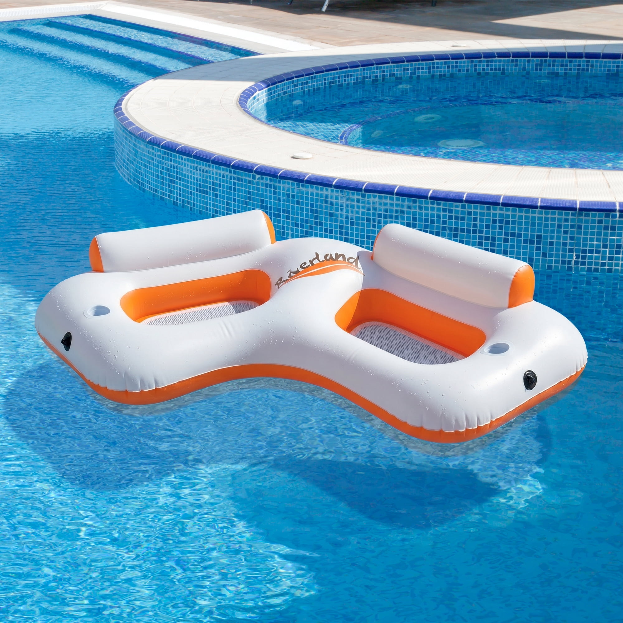 Pool Central 85" Classic "Riverland" Inflatable 2-Person Swimming Pool Sofa - Orange/White