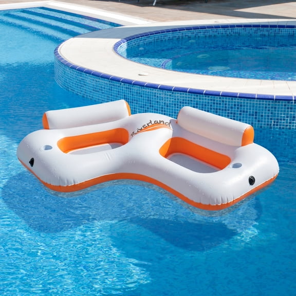 Pool Central 85" Classic "Riverland" Inflatable 2-Person Swimming Pool Sofa - Orange/White