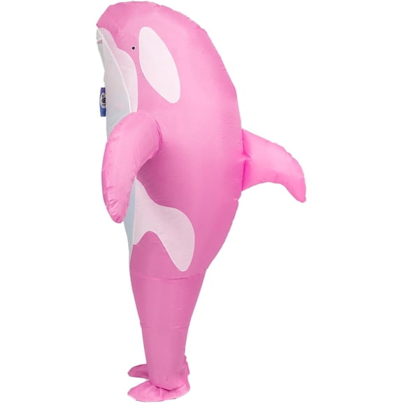 Inflatable Orca Costume, Air Blow up Killer Whale Jump suit Fancy Dress Funny Suit for Adults Cosplay Party Halloween-Pink