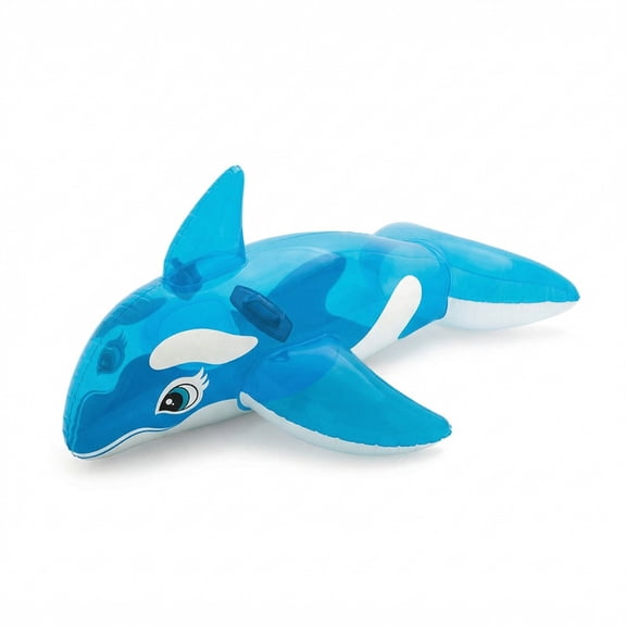 Inflatable Orca Pool Float Ride On Water Float with Handles Outdoor Swimming Pool Lake Float, Light Blue