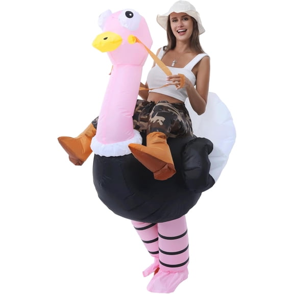 Inflatable Ostrich Ride-On Costume for Adults - Cute Pink Bird Party Outfit,Height 59"–74.8",Ostrich