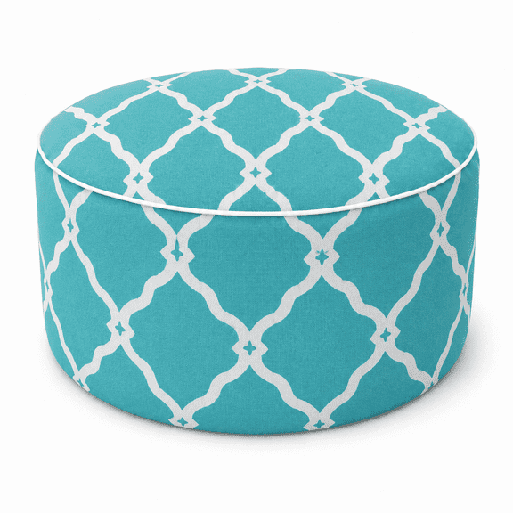 Inflatable Outdoor Ottoman 21"x21"x9", 220LBS UV Fade Resistant Patio Foot Stool, Portable Water Repellent Pouf with Carry Handle for Garden Camping Indoor Extra Seating - Aqua Moroccan