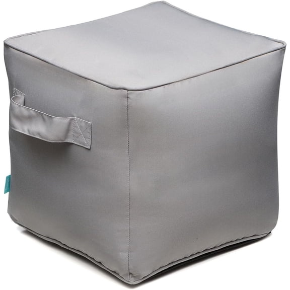 Inflatable Outdoor Ottoman for Patio, Pouf Cube 16", Inflatable Foot Rest, Outdoor Footstool for Poolside, Garden,Camping, Light Grey