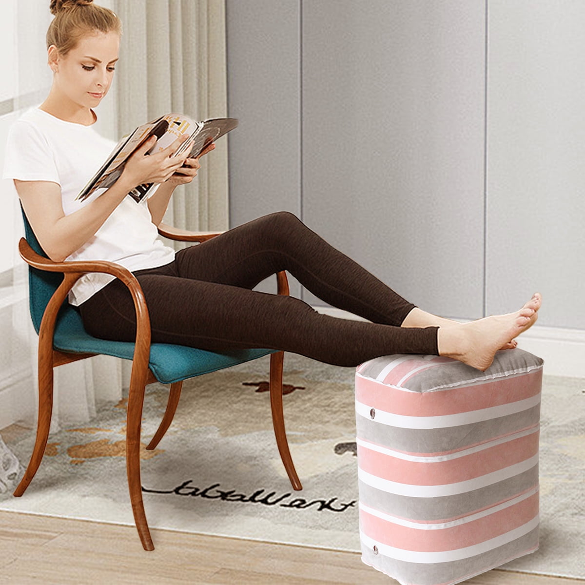 Inflatable Outdoor Travel Footstool, Portable and Folding Foot Rest for Airplane