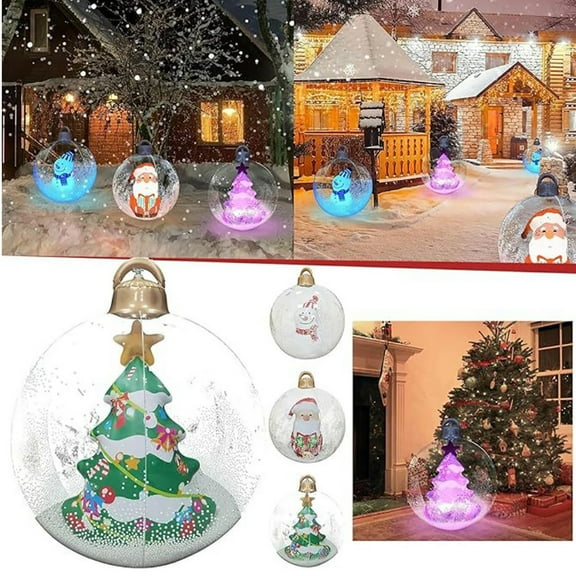 Inflatable PVC 23.6in Christmas Balls Decoration with Remote Control for Party Venue Arrangement Ambience Balls Patio Arrangement Xmas Decor