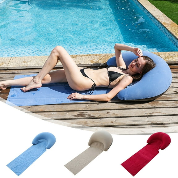 Inflatable PVC Beach Mat with Built-In Headrest | Waterproof Outdoor Picnic Mat | Portable Folding Sleeping Pad | Lightweight & Tear-Resistant | 160x70x10cm | Soft Flocked Surface