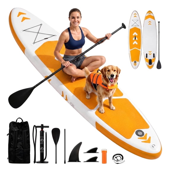 Naipo 120"x30"x6" Inflatable Paddle Board Stand Up Paddle Board SUP Board Ultra-Light (17LBS) For Summer Surfing, Orange