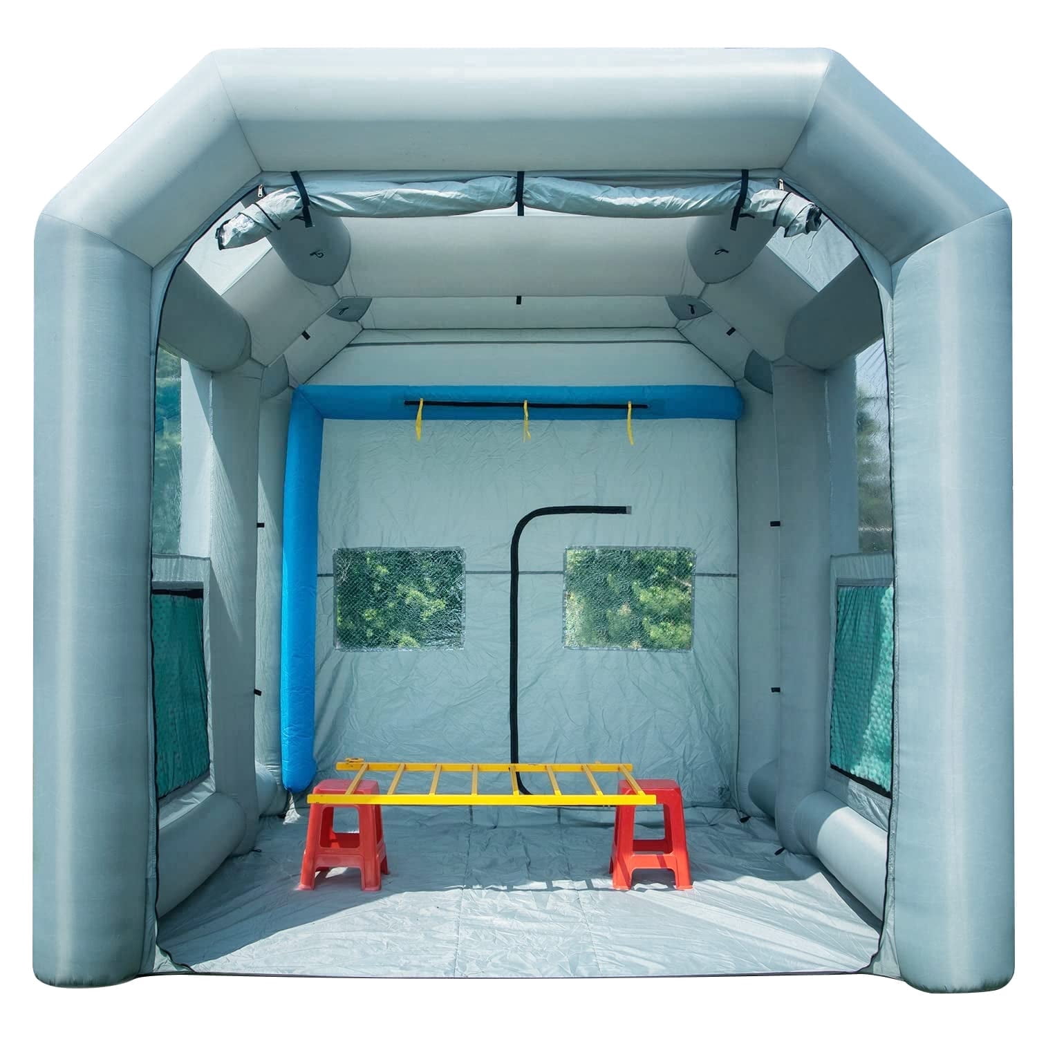 Inflatable Paint Spray Booth 12.5x11.2x11.2ft 2-Blowers 370W/550W with Dual Air Filters Portable for Cars & Furniture, Single Pack Gloss Finish