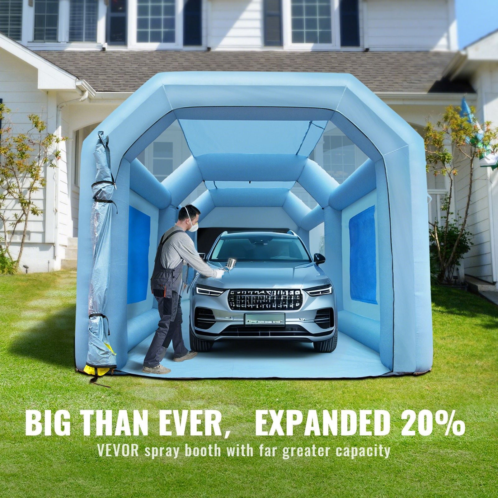 "Inflatable Paint Booth 20x10x8ft, Portable Spray Booth Tent with 480W+750W Blowers, Air Filter System for Car, Motorcycle, Garage, Workshop – Durable & Easy Setup"