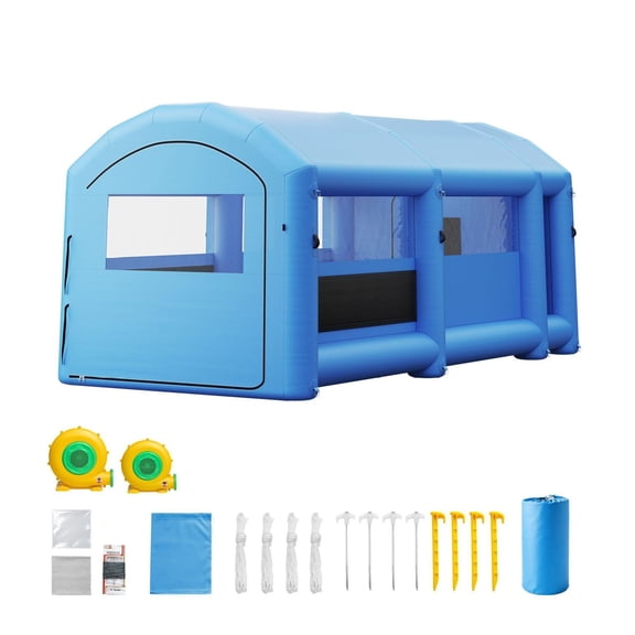 Inflatable Paint Booth 20x10x8ft Portable Spray Booth with 480W 750W Blowers Large Filter Cotton Changing Area Arched Roof Painting Tent for Bike Motorcycle Furniture Blue