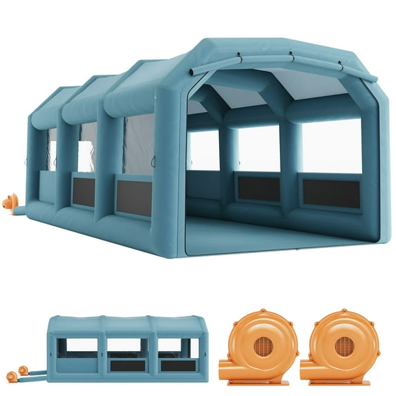 Inflatable Paint Booth, 26x15x11FT Inflatable Spray Booth Tent with 550W+750W Blower and Air Filter System, Portable Paint Booths for Car Part Motorcycle Workstation Furniture