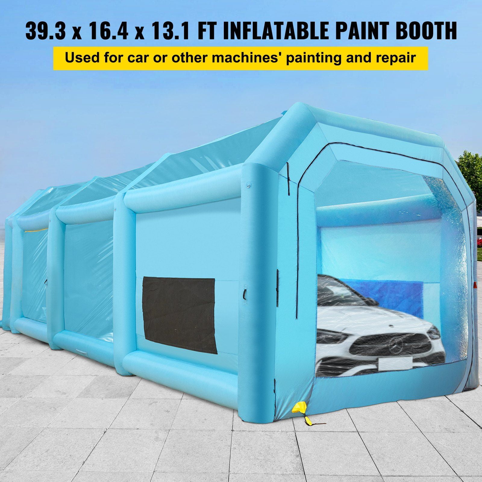 Inflatable Paint Booth 39.4x16.4x13.1ft - Portable Spray Booth Tent with 2 Blowers - Car Motorcycle Painting Booth - Oxford Fabric & PVC