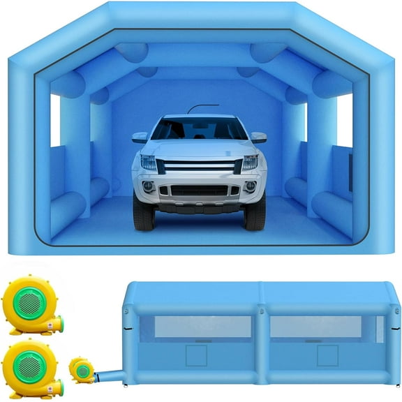 Inflatable Paint Booth for Car 28x15x10FT Portable Spray Booth Tent with 950W + 480W Blowers Air Filter System for DIY Spray Car Truck Motorcycle Garage Furniture Part Painting