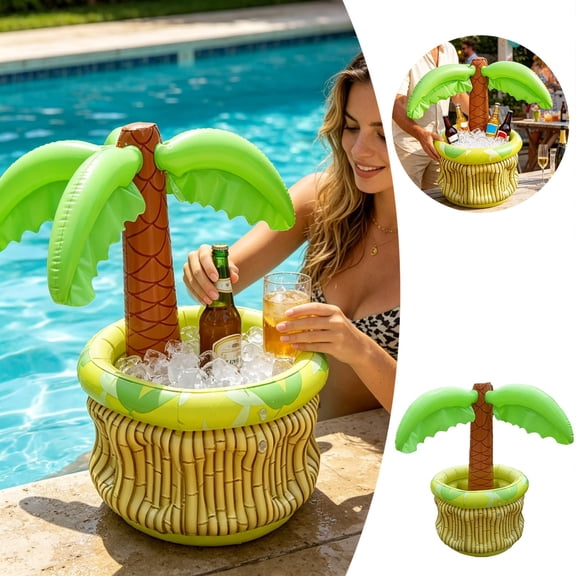 Inflatable Palm Tree Cooler 27.56 x 23.62 Inch, Inflatable Drink Holder for Summer Pool, Blow Up Palm Tree Cooler for Luau Hawaiian Tropical Party Decorations