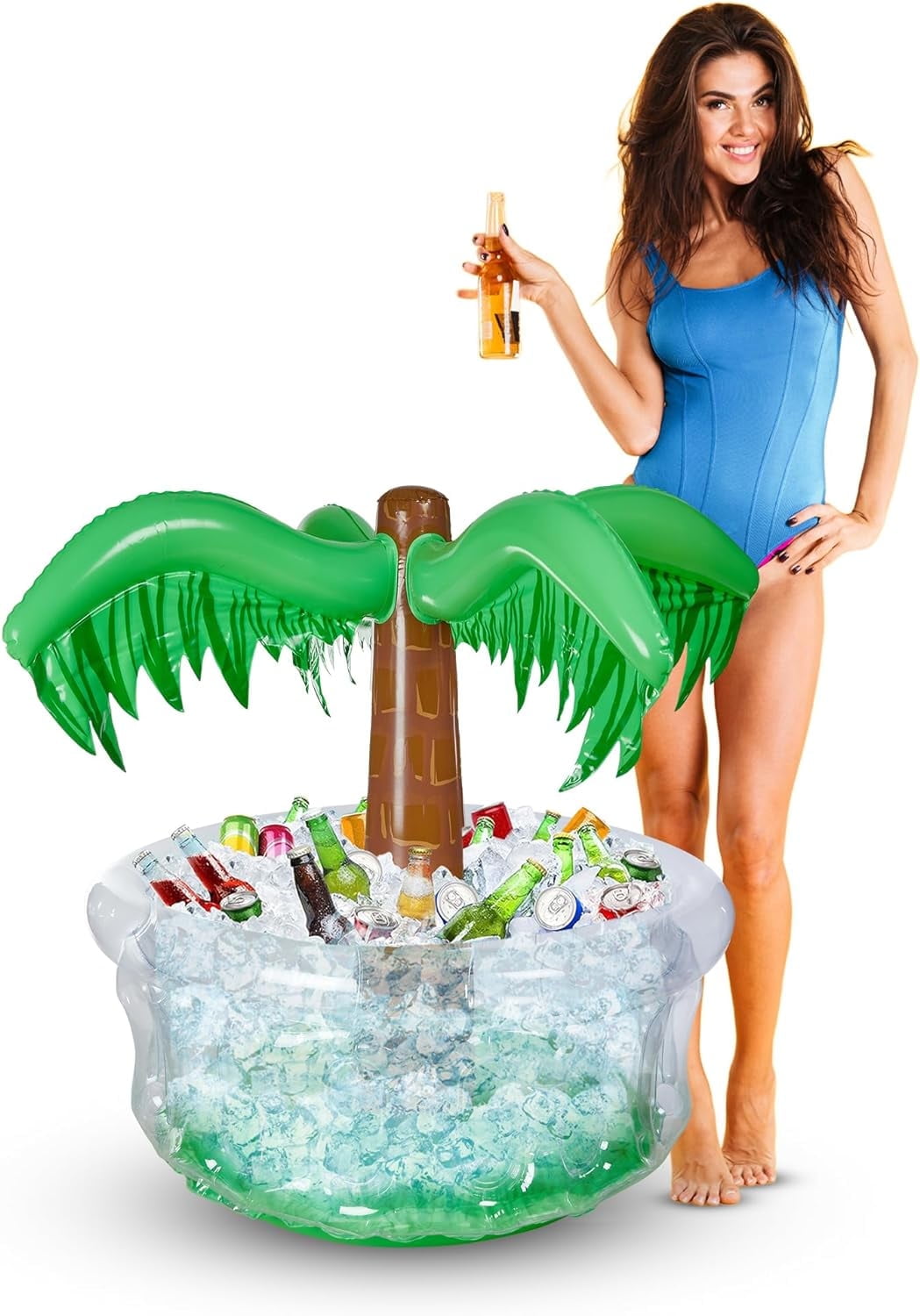 Inflatable Palm Tree Cooler 28" - Blow Up Palm Tree Party Cooler, Luau Hawaiian Tropical Beach Theme, Summer Swimming Pool Party Decorations - Outdoor Party Supplies - Kids Adults Birthday