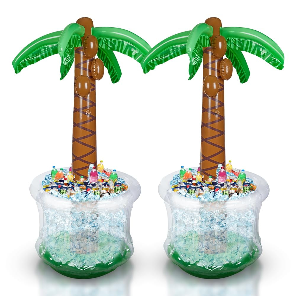 Inflatable Palm Tree Cooler - 2 Pack Blow Up Drink Cooler For Pool Parties & Summer Fun