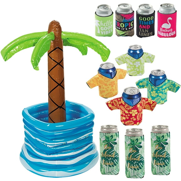 Inflatable Palm Tree Cooler with Assorted Can Coolers Assortment May Vary