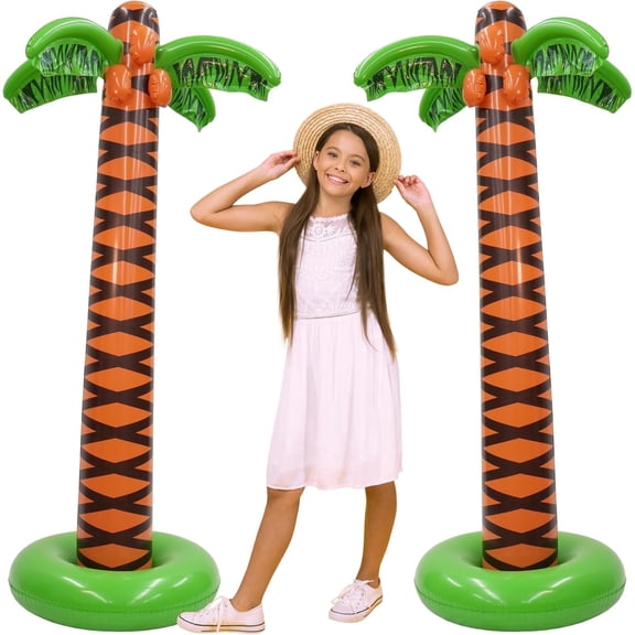 4E's Novelty 2 Pack 6FT Giant Inflatable Palm Trees - Tropical Beach Party Decorations