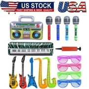 Inflatable Party Props Guitar Inflatable Saxophone Microphone Balloons Fun Musical Instruments Accessories for Pool Birthday Party Supplies Favors Photo Booth Props 80s 90s Carnival Disco Party