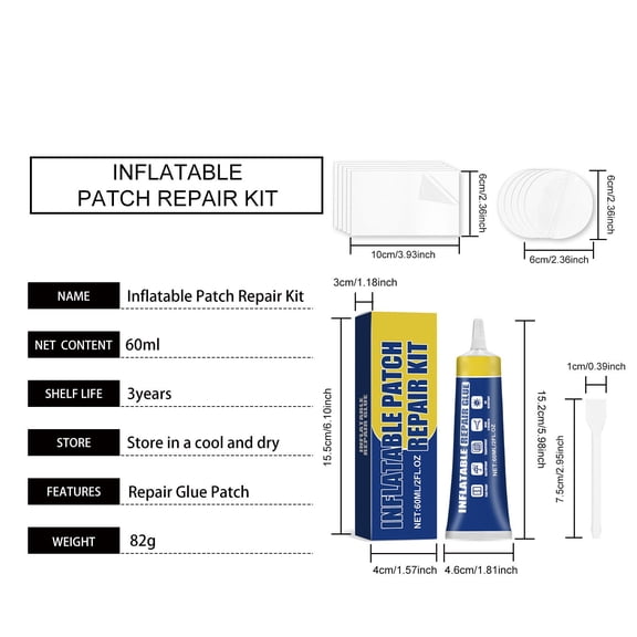 Inflatable Patch Repair Kit – 60ml PVC Glue for Air Mattress Pool Boat Tent, Waterproof Vinyl Repair with Patches, Easy Application, 1 Set