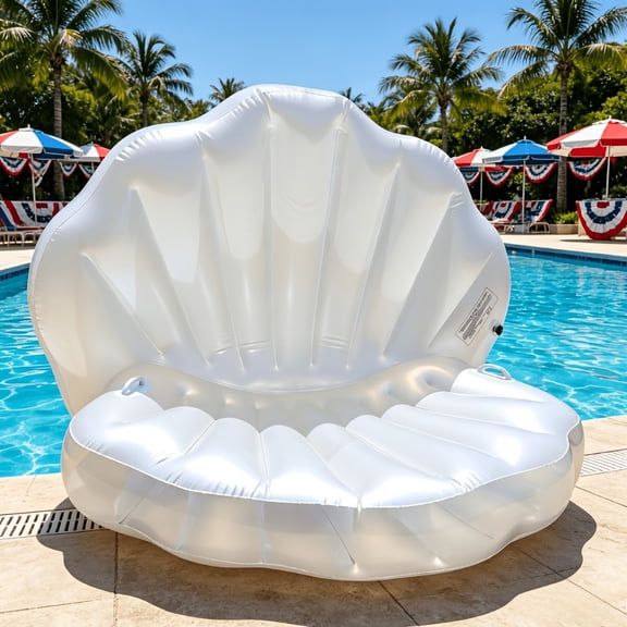 Inflatable Pearl Shell Floating Lounger for Adults, Lightweight Soft PVC Pool Float Bed for Beach Swimming Outdoor Summer Relaxation