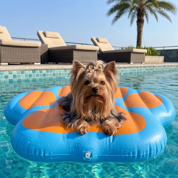 Inflatable Pet Pool Float Paw Shaped Buoyant Dog Water Raft Easy Inflate Ergonomic Floating Bed for Summer Pool Lake Beach Water Activities Small Medium Dogs Pet Parents