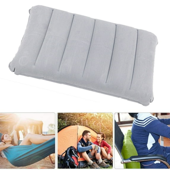 Inflatable Pillow, Pack of 2 Compressible Pillow Comfortable Blow Up Flocking Napping Pillow Ergonomic Neck & Lumbar Support for Camping Office Travel Car Flight