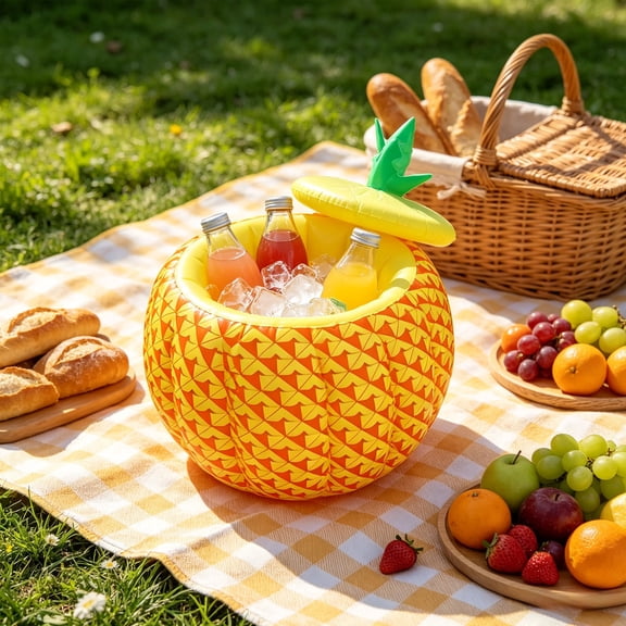 Inflatable Pineapple Drinks Holder,16x16x16" Portable Recyclable PVC Ice Bucket For Pool,Foldable Design for Outdoor Parties Insulated for Cold Beverage for Juice and Soda