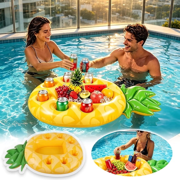 Inflatable Pineapple Floating Bar Multi Cup Holder Pool Float Tray Floating Beverage Holder For Summer Pool Party Beach Hot Tub(Yellow-75X45Cm)