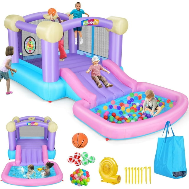 Inflatable Pink Bounce House for Kids 28 with Ball Pit, 161x82x63 All