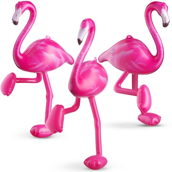 Inflatable Pink Flamingo Party Decorations - (3 Pack) 28" Large Blow-Up Flamingos, Realistic Animal Design, Summer Hawaiian Luau, BBQ, Birthday Party Decor, Pool Float Toys Indoor & Outdoor