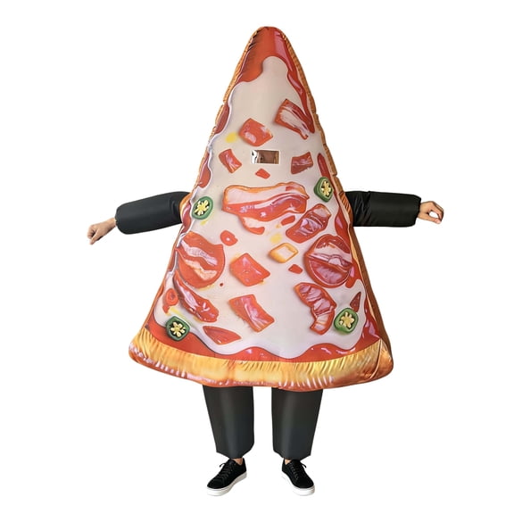 Inflatable Pizza Slice Costume for Adults, Funny Pepperoni Bacon Blow Up Food Suit, Halloween Carnival Fancy Dress, One Size Fit Most Men Women Restaurant Party Outfit