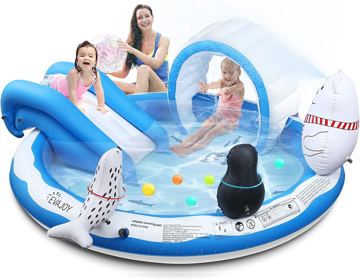 Inflatable Play Center, EVAJOY Kiddie Pool with Slide for Children ...