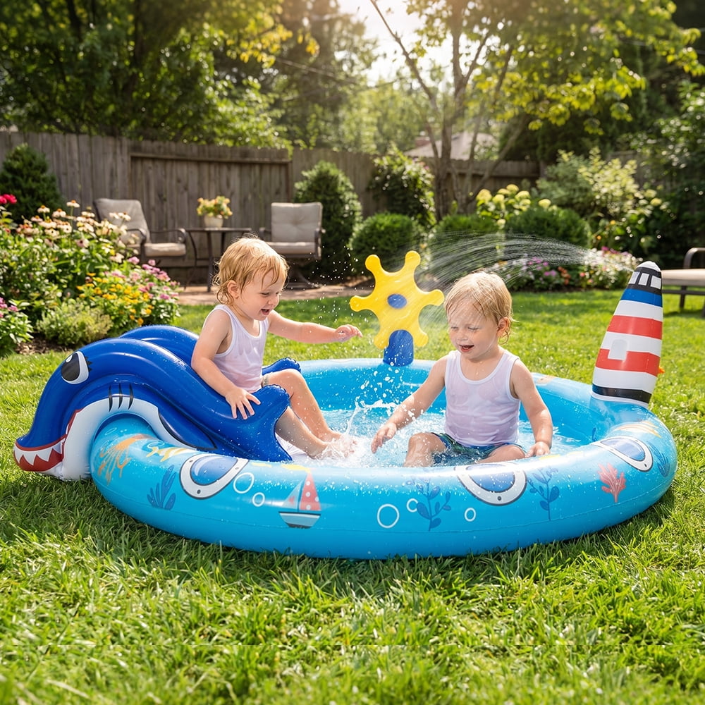 Inflatable Pool, 80'' x 60'' x 25'' Sprinkler Swimming Pool, Kids Spray Pool, Outdoor Water Play Game for Yard & Garden, Portable Above Ground Summer Playset