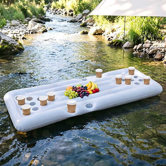 Inflatable Pool Bar, 24-Cup Holder Float, Multi-Tray Beverage Server for Lake Party, Floating Drink Station with Ice Bucket, Summer Hosting Essential​