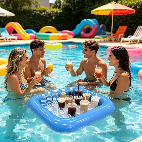 Inflatable Pool Bar Drinks Cooler with Cup Holders Thickened PVC Floating Beverage Tray for Summer Pool Party Outdoor Entertainment