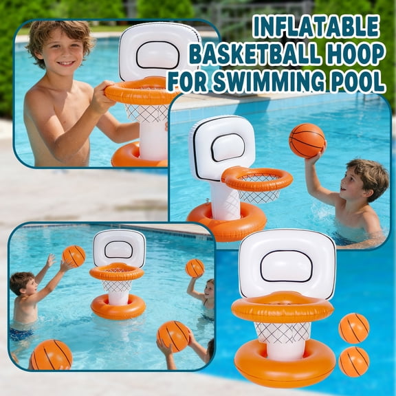 Inflatable Pool Basketball Hoop Game, Portable Water Basketball Toy for Adults, Floating Throwing Game for Summer Pool Party, Family Outdoor Play, A