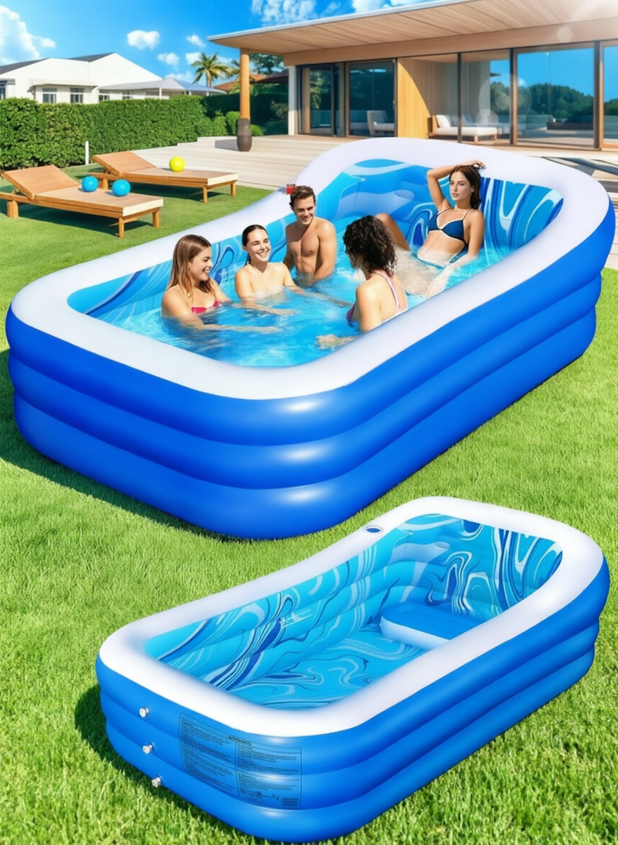 Inflatable Pool with Big Backrest and Seat,Oversized Thickened Large BlowUpPool for Adults,Inflatable Backyard Pools for Adult,Durable Swimming Pools Summer Water Party98 x63 x21.6(Blue)