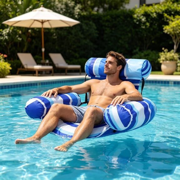 Inflatable Pool Chair for Adults - Blow Up Heavy Duty Floating Chair with Seat and Backrest, Comfortable Pool Floaties for Water Beach Lake Relaxation
