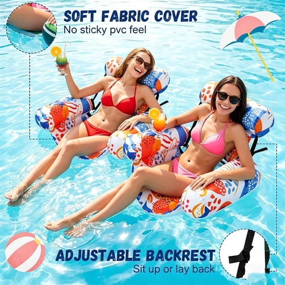 Inflatable Pool Chair for Adults - Blow Up Heavy Duty Floating Chair with Seat and Backrest, Comfortable Pool Floaties for Water Beach Lake Relaxation