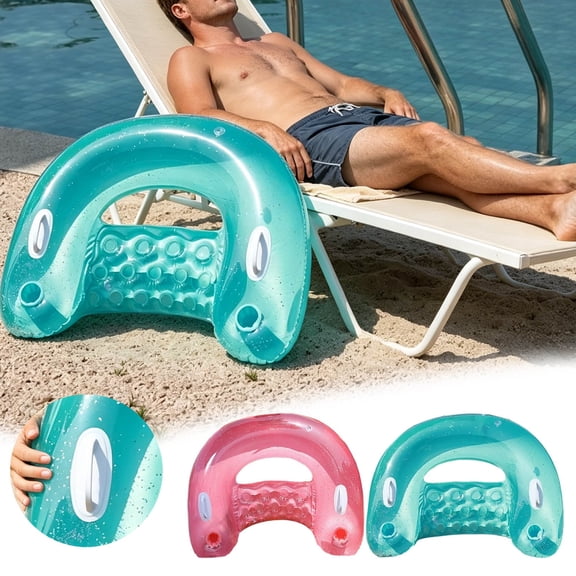 Inflatable Pool Chair Float With Backrest & Cup Holders Quick Inflation Pvc Water Lounge For Swimming Pool(Pink-106X88Cm)