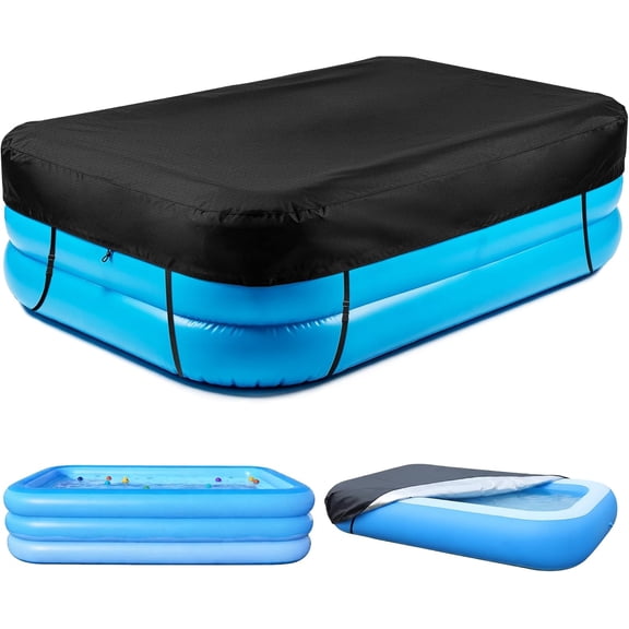 Inflatable Pool Cover, Rectangular Pool Covers Fits Blow Up Pool Size 120" x 72" W for Above Ground Swimming Pools, 10' x 6' Outdoor Swimming Pool Cover Built-in Elastic Band and Extra Buckle, Black