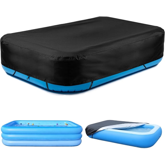 Inflatable Pool Cover, Rectangular Pool Covers Fits Blow Up Pool Size 120" x 72" W for Above Ground Swimming Pools, 10' x 6' Outdoor Swimming Pool Cover Built-in Elastic Band and Extra Buckle, Black
