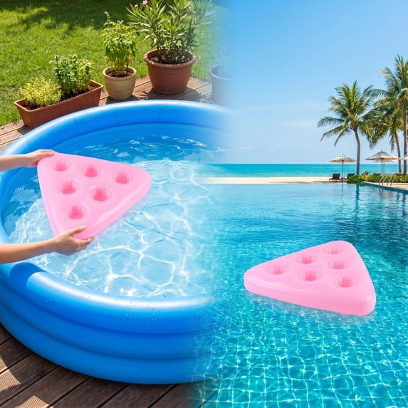 Inflatable Pool Cup Holder Float for 6 Drinks Wearable Hat Summer Floating Beverage Caddy