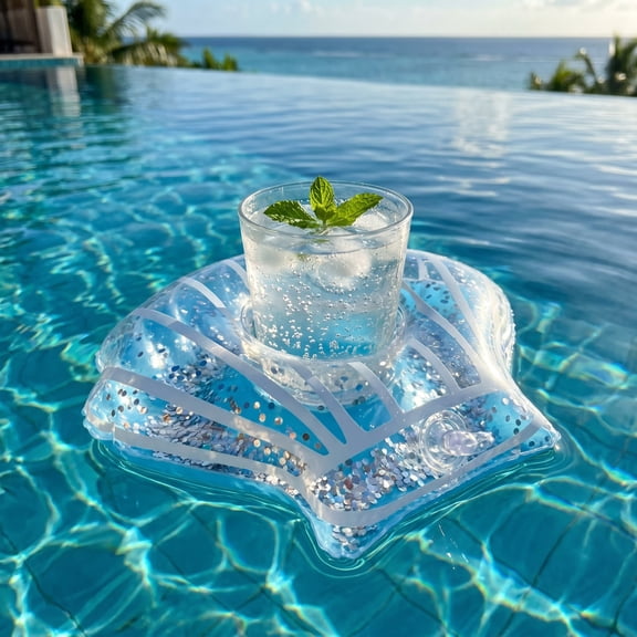 Inflatable Pool Cup Holder, Floating Drink Caddy Shell Shape PVC, Built-in Drink Slot, High Buoyancy for Beach Party