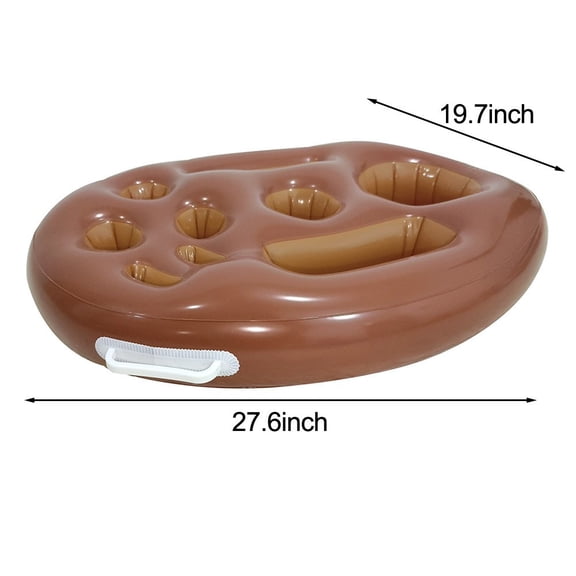 Inflatable Pool Drink Holder, 9-Hole Floating Beverage Tray For Pool Parties, Large PVC Water Bar With Cup Holders For Summer Gatherings, Brown