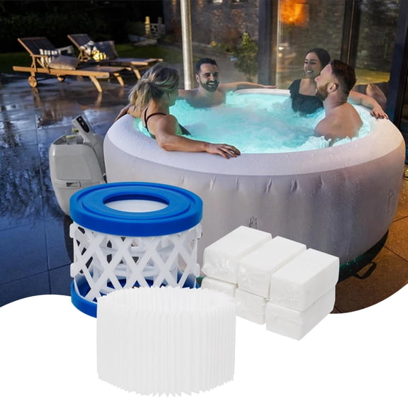 Inflatable Pool Filter Cartridge Replacement Set, Pleated Pool Filter & Pleated Filter Cartridge with Plastic Filter Holder Frame, Spa Hot Tub Swimming Pool Cleaning Accessories